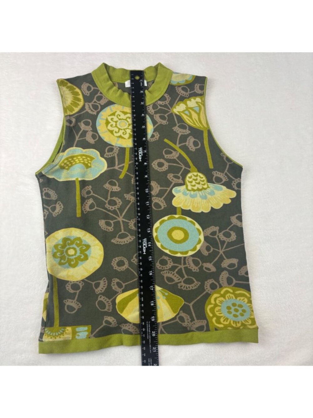 Tehen Par S 2 Floral Sleeveless Top Green & Yellow Retro Design Vintage Y2K - Picture 5 of 6